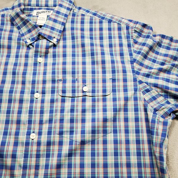 Duluth Long Sleeve Button Down Plaid Shirt 1 Pocket Blue Teal Pink Men Sz XLT - Picture 4 of 9